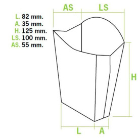 Papieren Container voor frietenmedium maat 8,2x3,5x12,5cm (500 stuks)