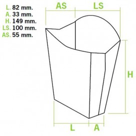 Papieren Container voor frietenkraft groot maat 8,2x3,3x14,9cm (25 stuks) 