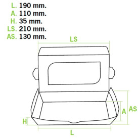 Papieren take-out Container "Premium" 21x13x3,5cm 730ml (300 stuks)