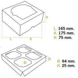 Papieren Cake vorm zak 4 Slots roze 17,3x16,5x7,5cm (140 stuks)