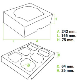 Papieren Cake vorm zak 6 Slot roze 24,3x16,5x7,5cm (20 stuks) 