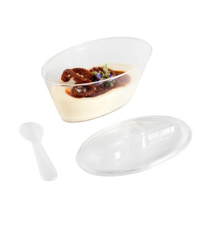 Plastic Kom met Deksel en lepel PS Ovaal vormig 10,1x6,1x6cm Plastic Kom met Deksel en lepel PS Ovaal vormig 10,1x6,1x6cm