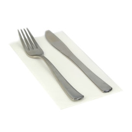Papieren servet dubbel punt wit 1/8 40x40cm 