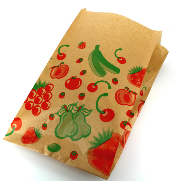 Papieren voedsel zak Fruit Design 22+12x36cm Papieren voedsel zak Fruit Design 22+12x36cm