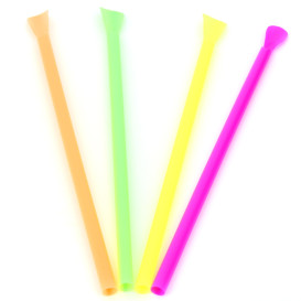 Plastic recht rietje PS lepel 4 colofs Ø0,6cm 20cm