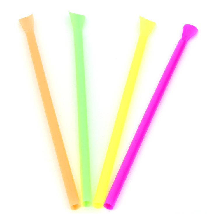 Plastic recht rietje PS lepel 4 colofs Ø0,6cm 20cm Plastic recht rietje PS lepel 4 colofs Ø0,6cm 20cm